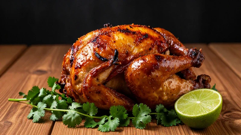 Fotografía dramática de pollo asado apetitoso