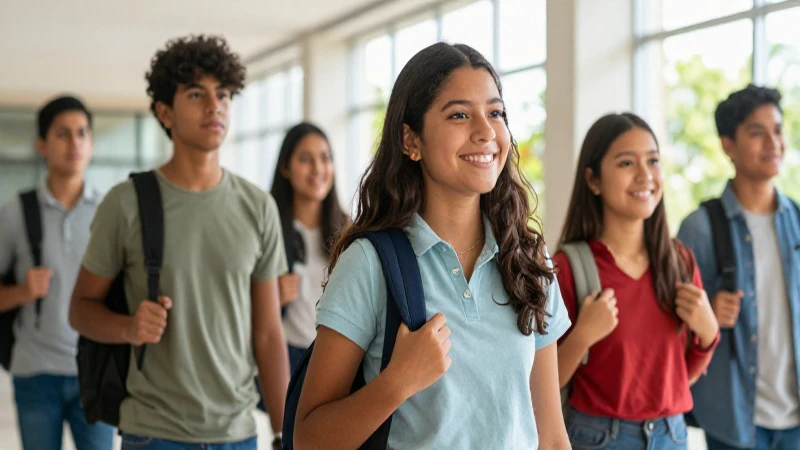 Estudiantes mexicanos brillantes en campus moderno