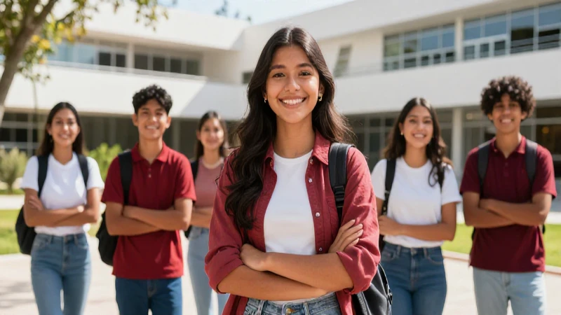 Jóvenes mexicanos celebrando el logro académico en un campus moderno