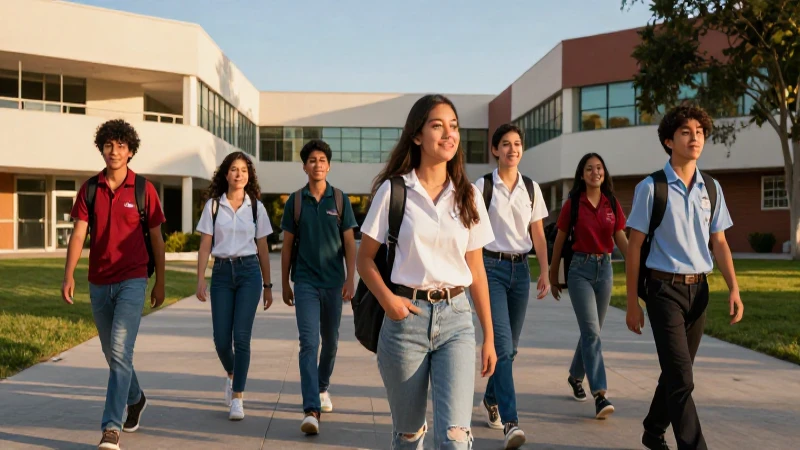 Estudiantes mexicanos en campus moderno
