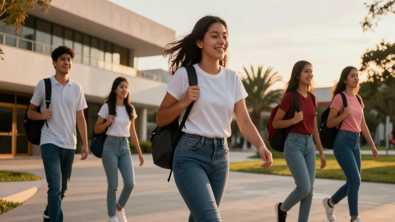 Estudiantes mexicanos, campus vibrante, hora dorada