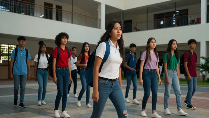 Estudiantes mexicanos diversos en campus moderno y dinámico