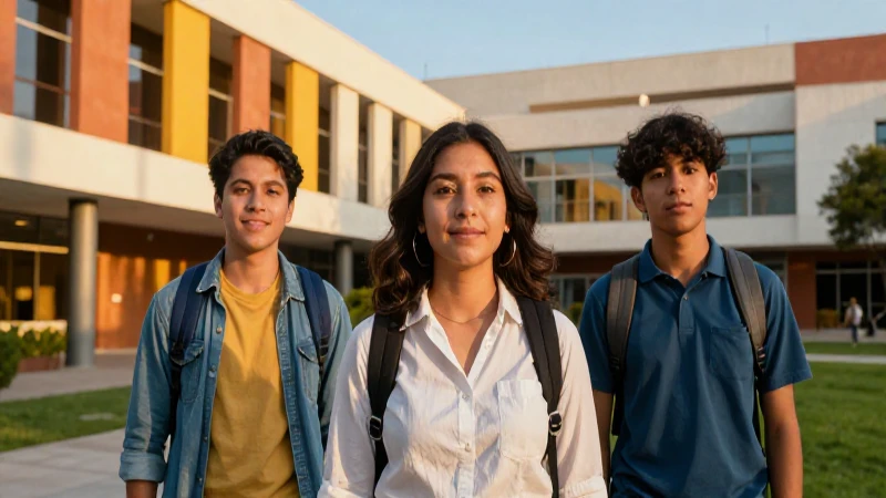 Estudiantes mexicanos en campus moderno