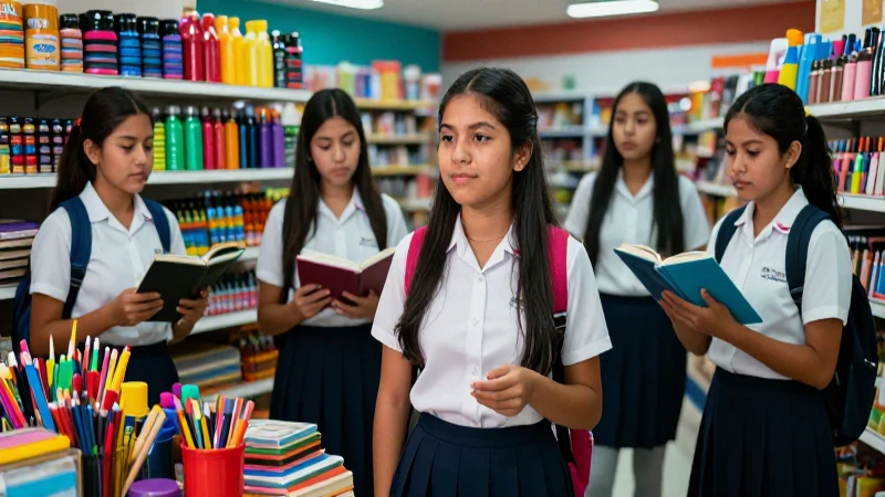 Estudiantes mexicanos, uniformes y útiles escolares