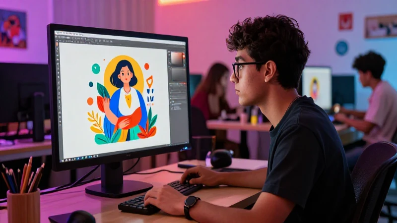 Estudiante mexicano creativo diseña en su estudio
