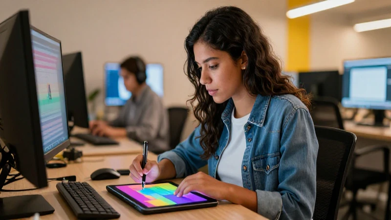 Estudiante mexicano diseñando en estudio moderno