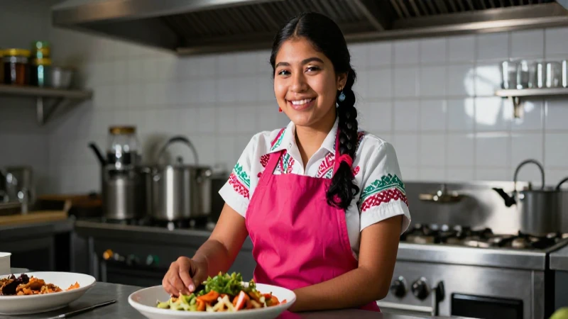 Retrato vibrante de estudiante culinario mexicano