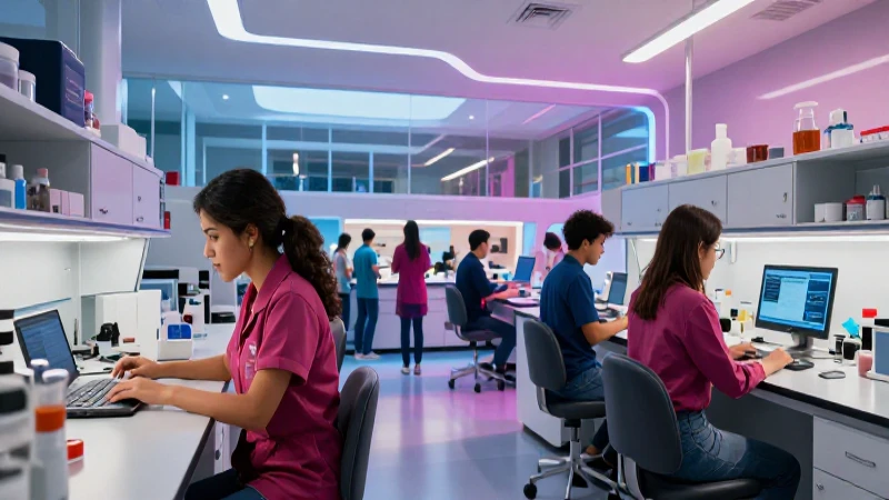 Estudiante mexicano en laboratorio moderno y futurista