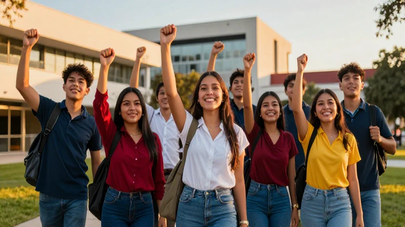 Estudiantes celebran éxito académico en campus moderno