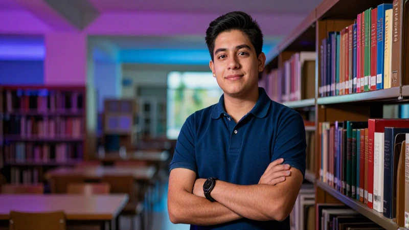 Estudiante mexicano, luz dramática, fotografía hiperrealista