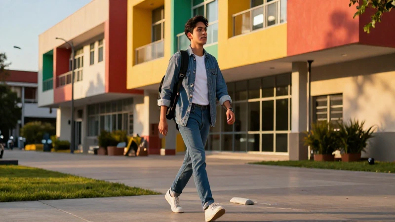 Estudiante mexicano camina con estilo al atardecer