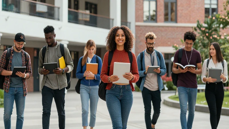 Estudiantes universitarios vibrantes en campus moderno