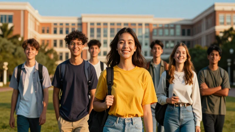 Estudiantes ambiciosos en el campus al atardecer