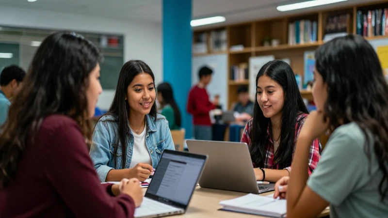 Estudiantes mexicanos colaboran en un campus universitario vibrante