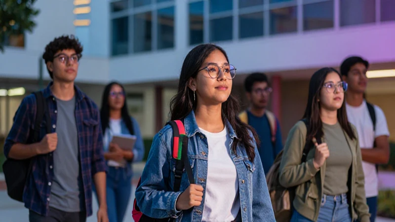 Estudiantes mexicanos motivados en campus vibrante