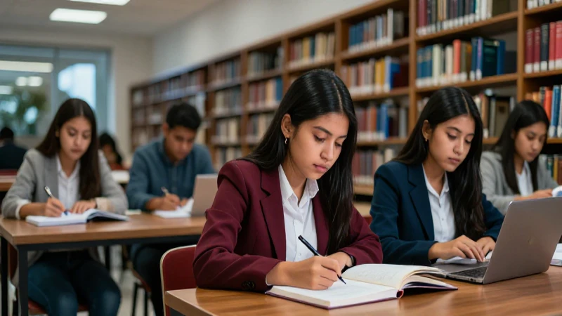 Estudiantes de derecho mexicanos vibrantes estudian en la biblioteca