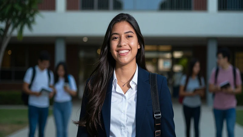 Estudiante mexicano sonriente en campus vibrante