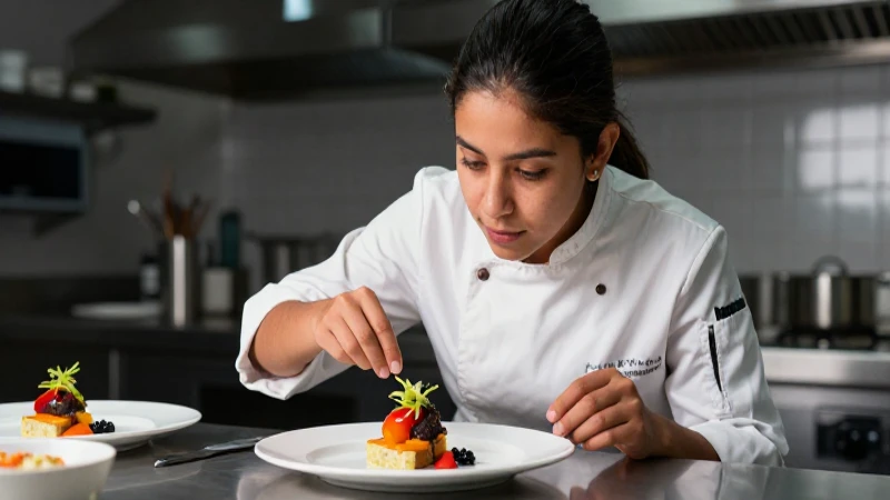 Joven chef mexicano prepara un plato gourmet