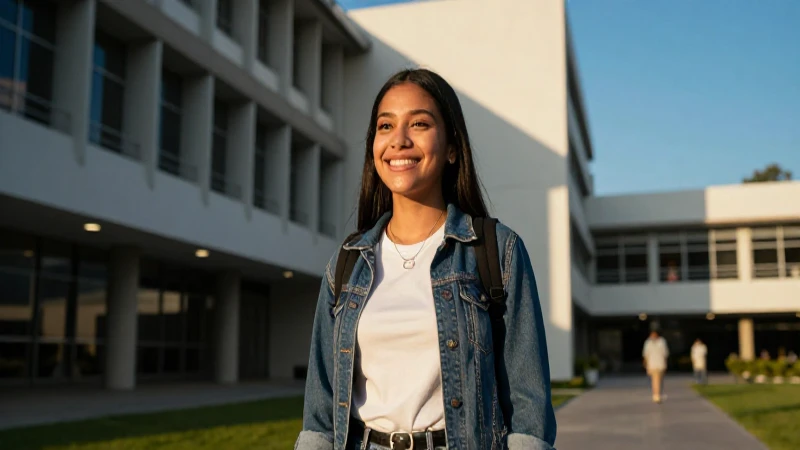 Estudiante mexicano sonriente en campus moderno de Chiapas