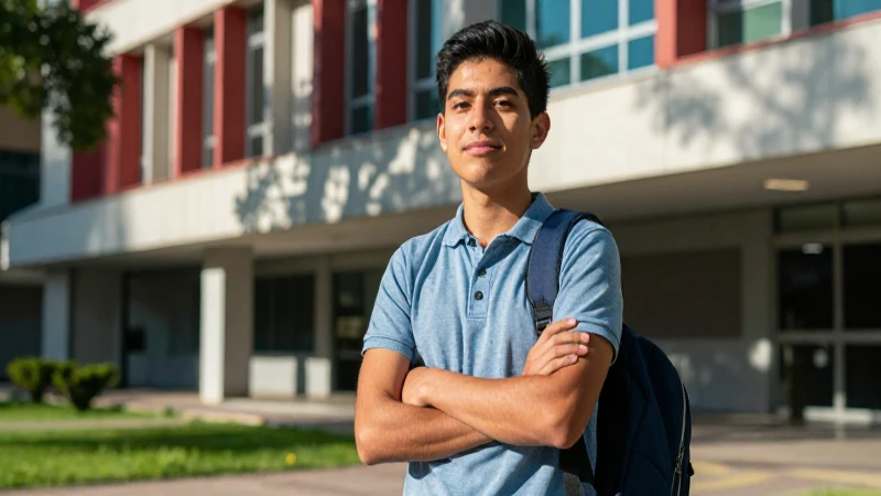Estudiante mexicano en campus, fotografía profesional y dramática