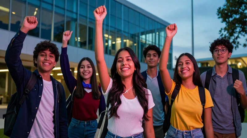 Estudiantes celebran éxito académico en campus moderno