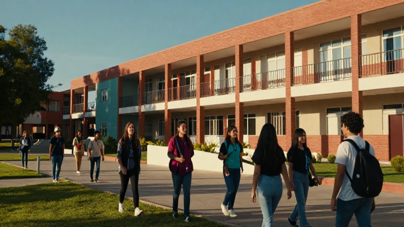Estudiantes mexicanos en campus vibrante bajo sol