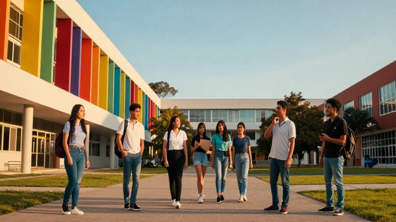Jóvenes aspiracionales en campus universitario vibrante