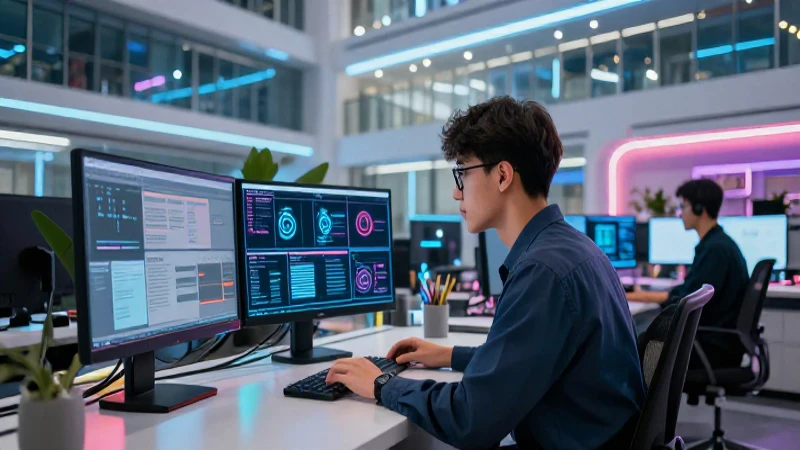 Estudiante de diseño gráfico futurista en un campus moderno