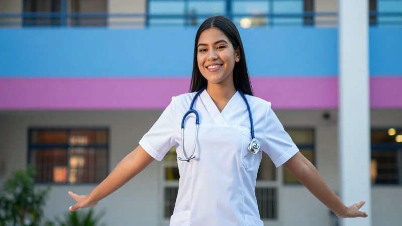 Estudiante mexicana sonriente en uniforme profesional