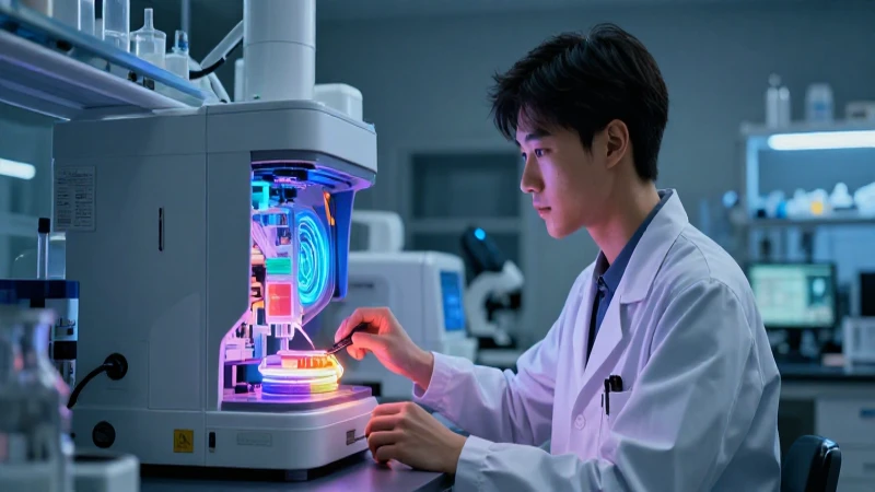 Estudiante médico en laboratorio de alta tecnología