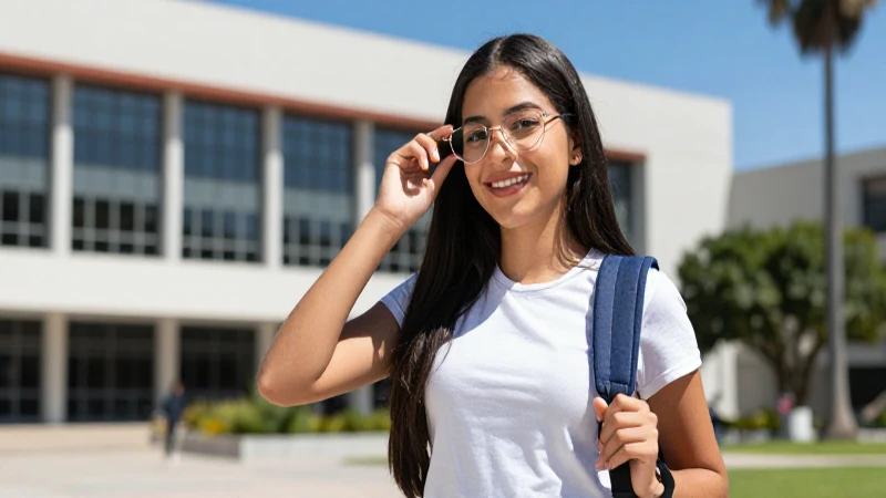 Estudiante mexicano exitoso en campus moderno