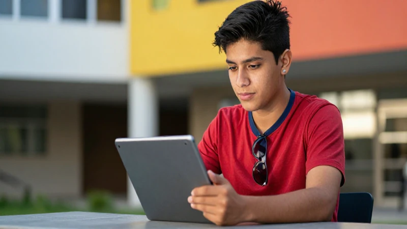 Estudiante mexicano estudiando en moderno campus