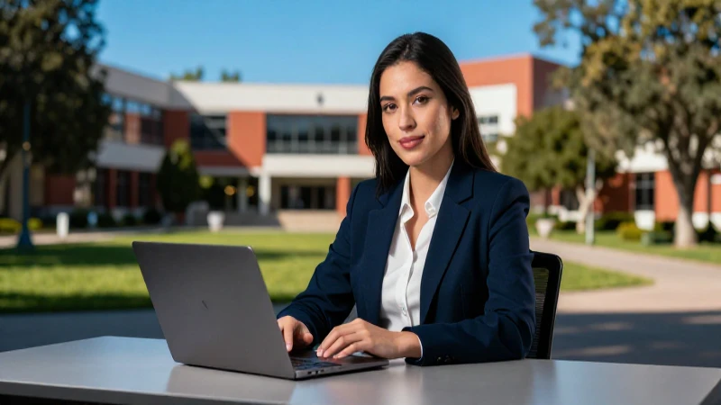Joven mexicano profesional en campus vibrante