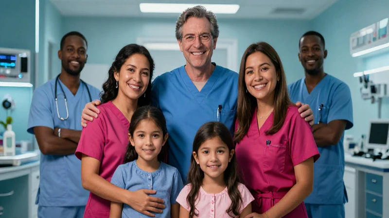Familia mexicana saludable en clínica moderna