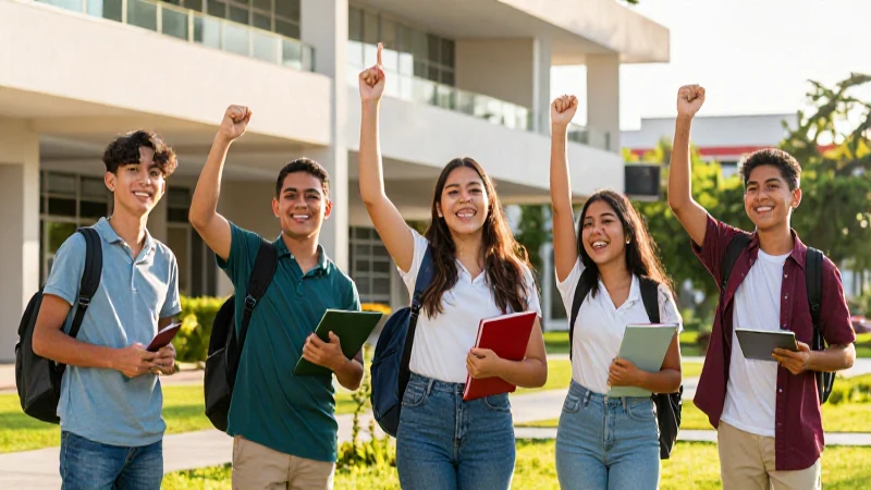 Jóvenes mexicanos celebrando éxito universitario