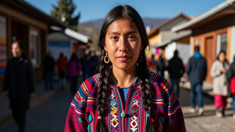 Mujer indígena vibrante en comunidad tradicional