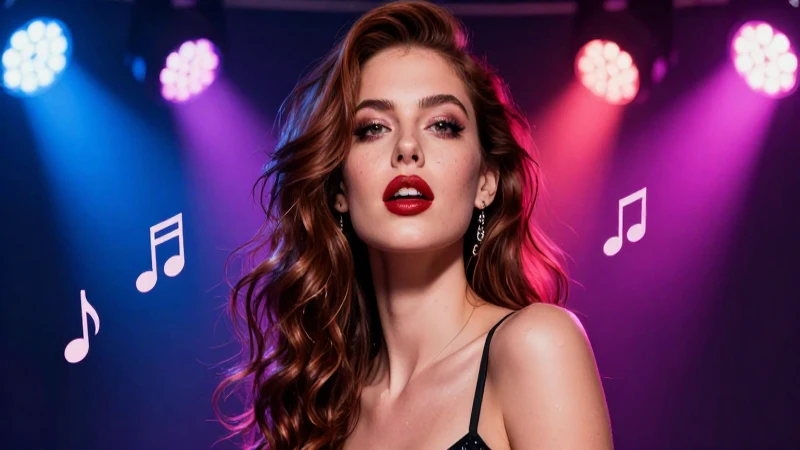 Mujer dramática vibrante bajo luz de escenario