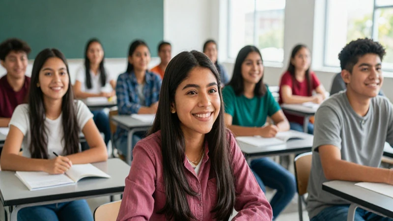 Estudiantes mexicanos felices en aula moderna