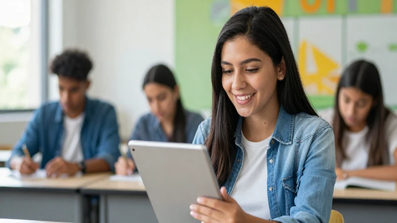 Estudiante mexicano sonríe con tablet