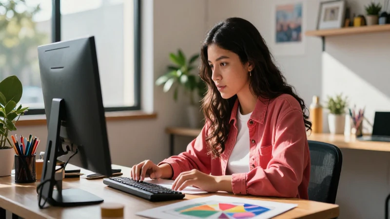 Estudiante mexicano diseña digital en estudio moderno