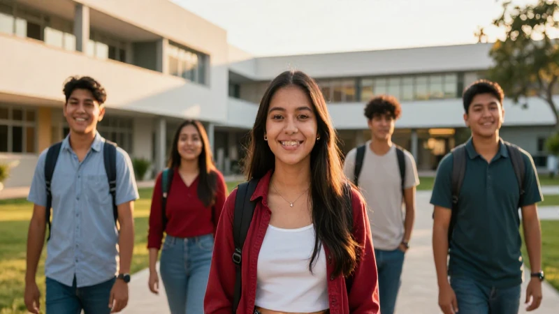 Estudiantes mexicanos modernos y luminosos en el campus