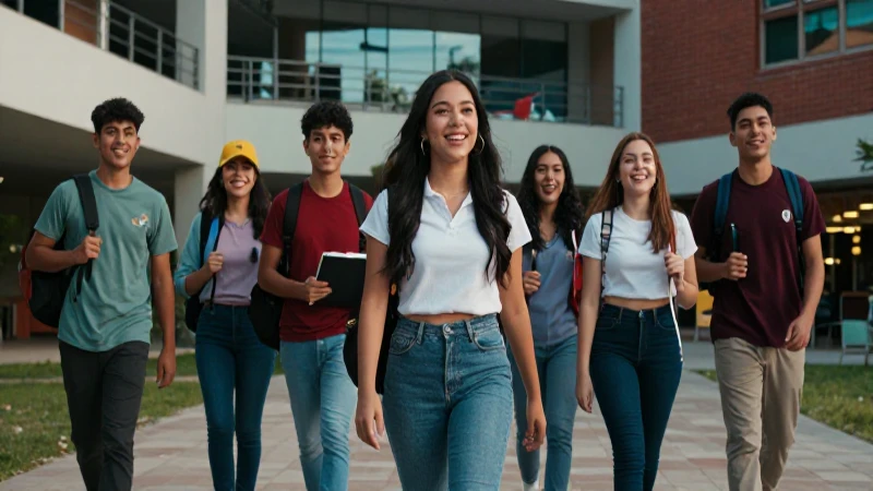 Estudiantes mexicanos universitarios alegres en un campus vibrante