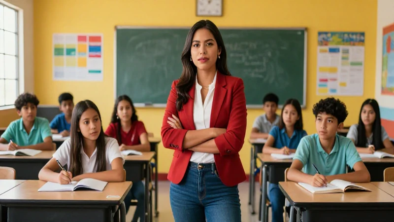 Maestra mexicana inspiradora frente a alumnos