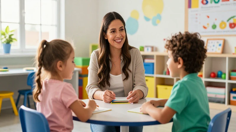 Maestra mexicana interactúa feliz con sus niños