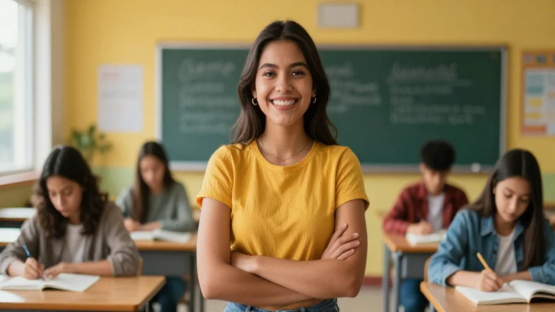 Estudiante mexicano sonriente en aula moderna