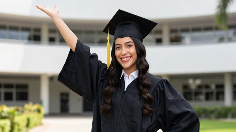 Joven mexicana sonríendo triunfal en su graduación
