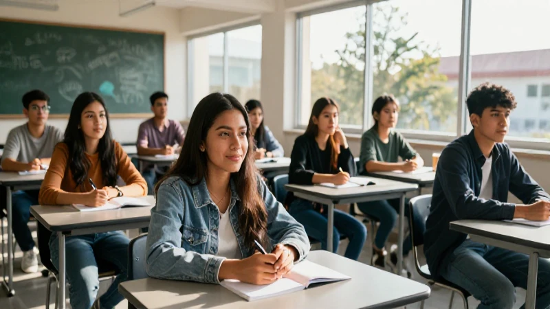 Estudiantes mexicanos entusiastas en aula moderna y vibrante