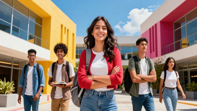 Estudiante mexicano vibrante en moderno campus