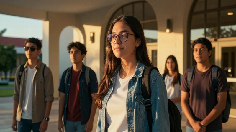 Joven mexicano sonríe bajo la luz dorada del campus