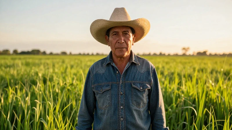Agricultor mexicano orgulloso en campos dorados
